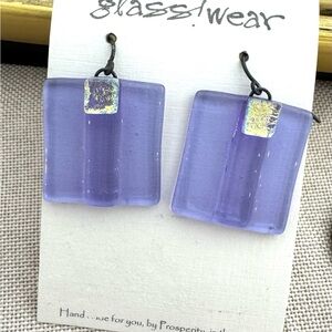 NWT Purple Fused Glass Earrings new lavender tiles artisan jewelry